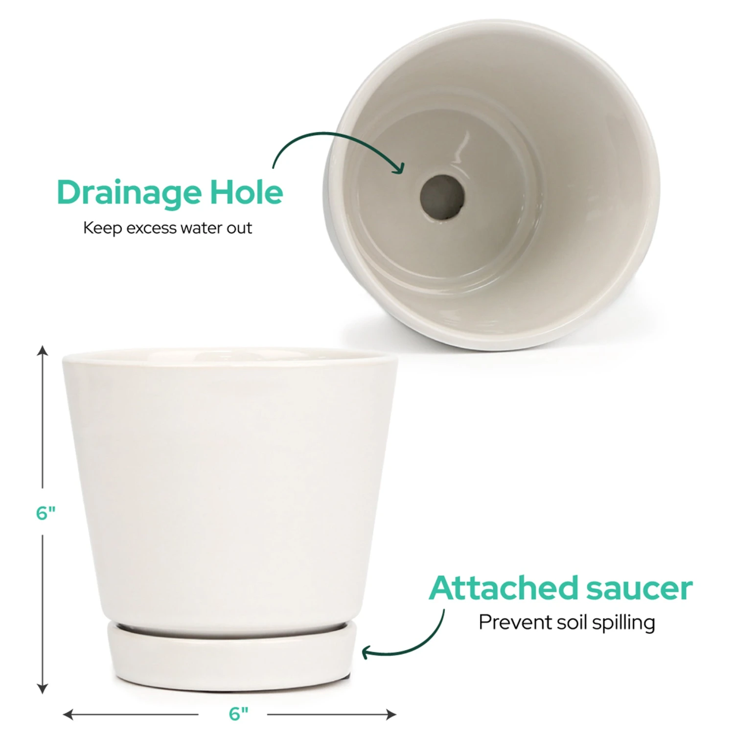 6 Inch Oatmeal Minimalist Pot With Saucer - Image 2
