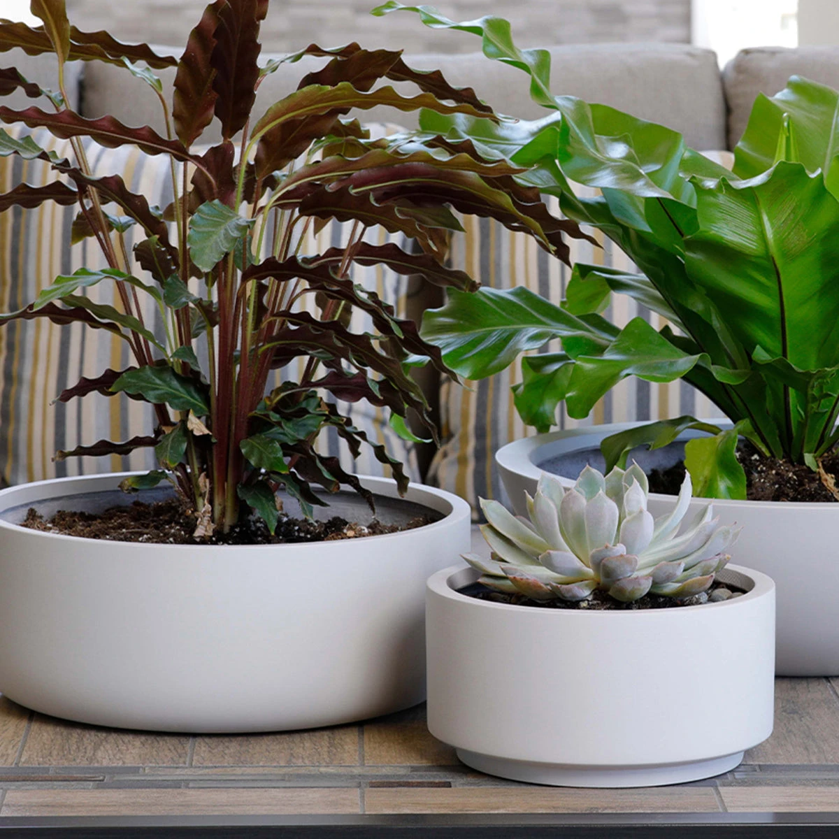 7 Inch Gray Cream Fiberstone Ceramic Pot - Image 7