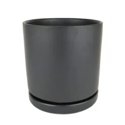 6 Inch Black Porcelain Cylinder Pot With Saucer