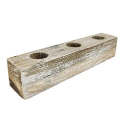 White-washed 3-Hole Wooden Airplants Holder