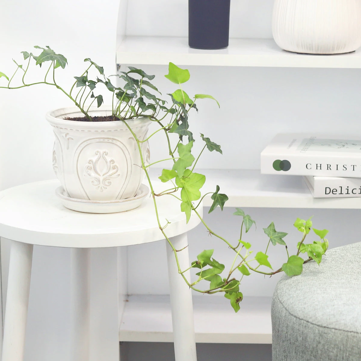 6 Inch White Classical Ornate Ceramic Planter - Image 5