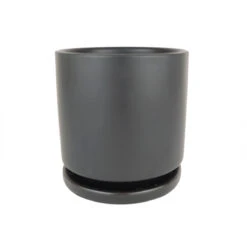 4 Inch Black Porcelain Cylinder Pot With Saucer