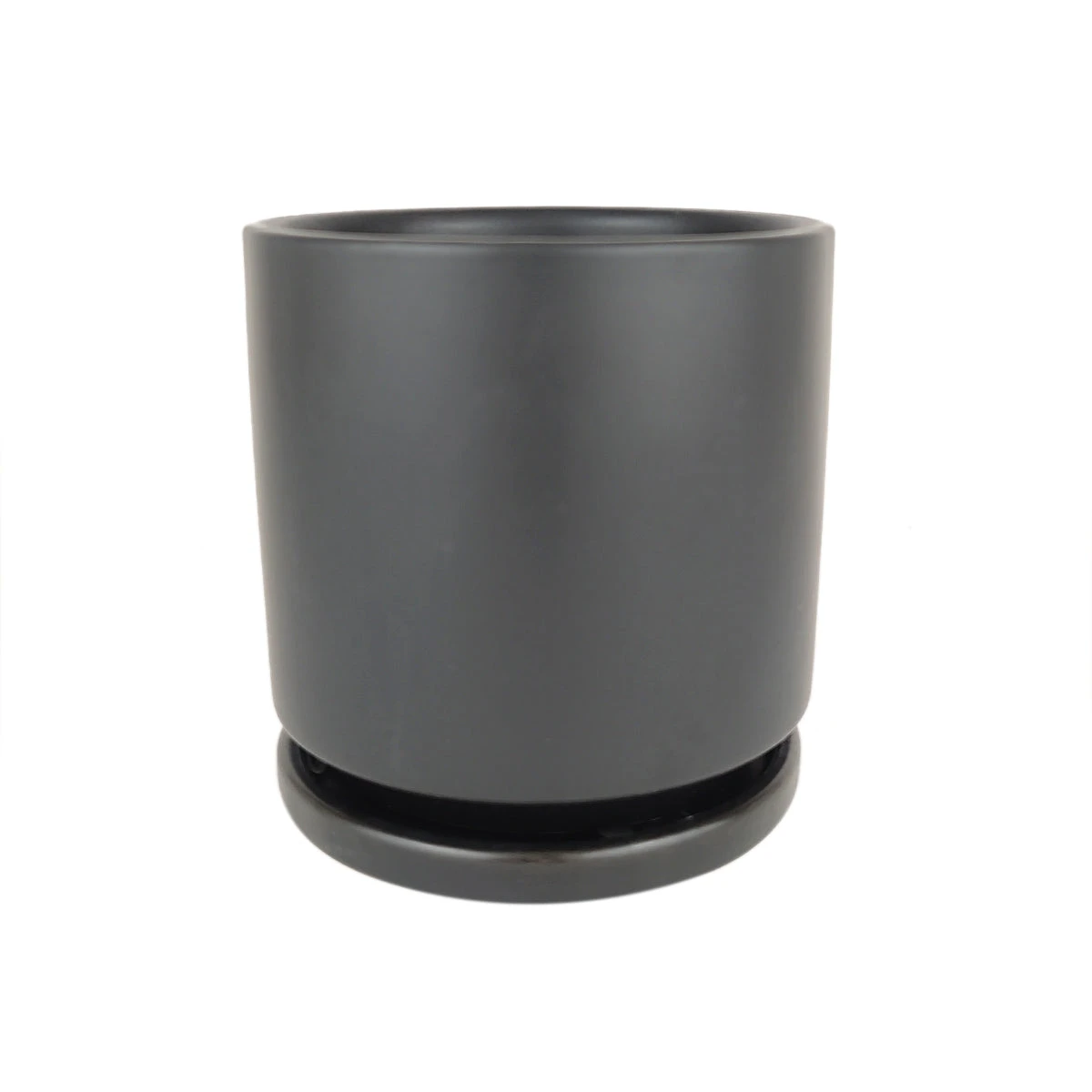 4 Inch Black Porcelain Cylinder Pot With Saucer