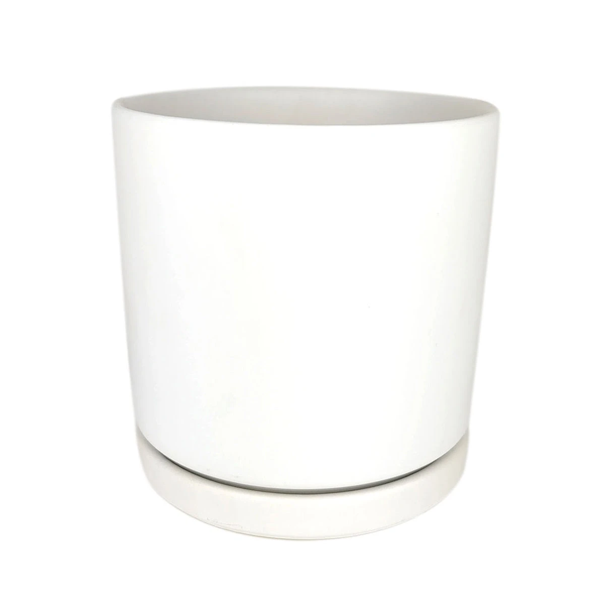 White Porcelain Cylinder Pot With Saucer