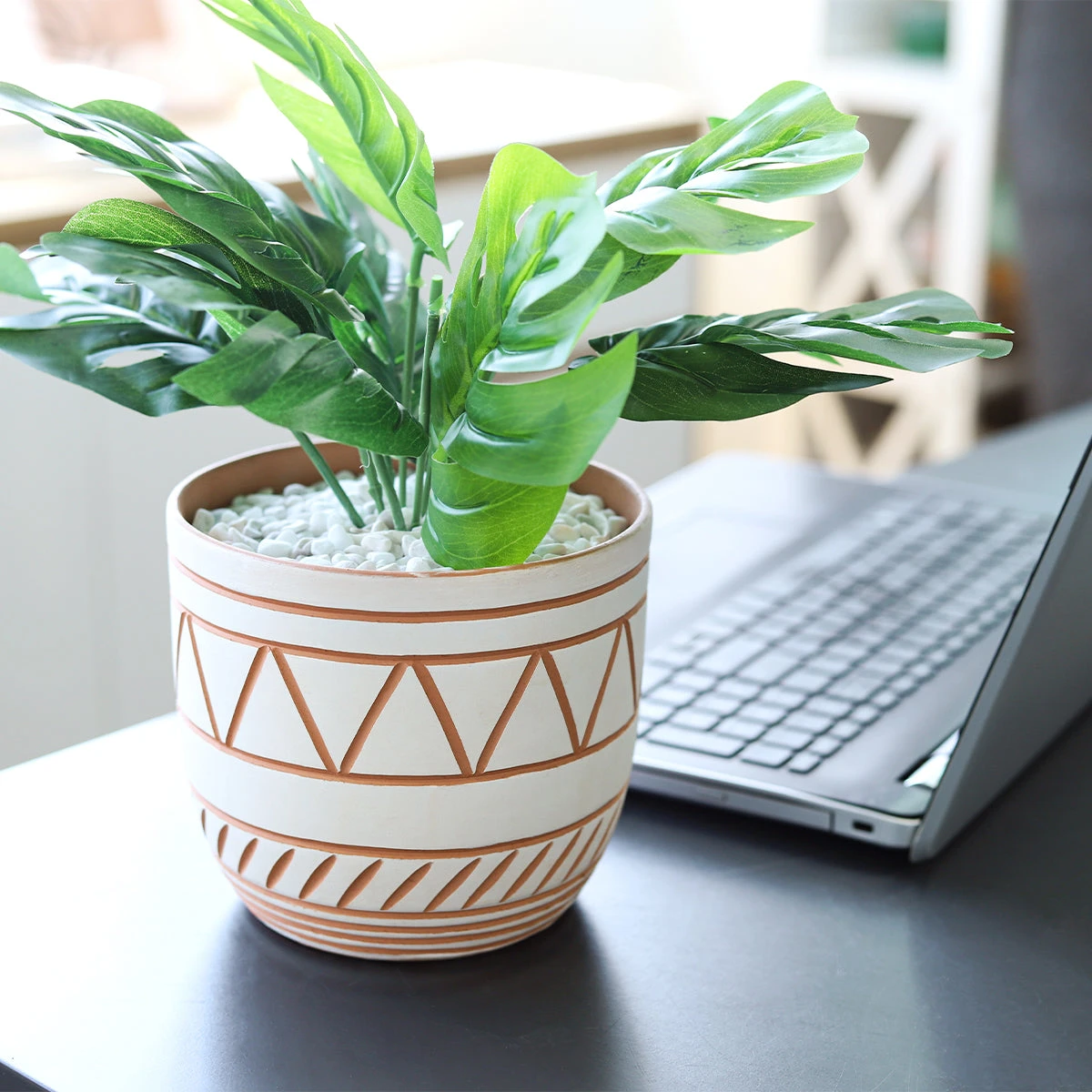 5.5 Inch White-Clay Color Geometric Pattern Pot - Image 5