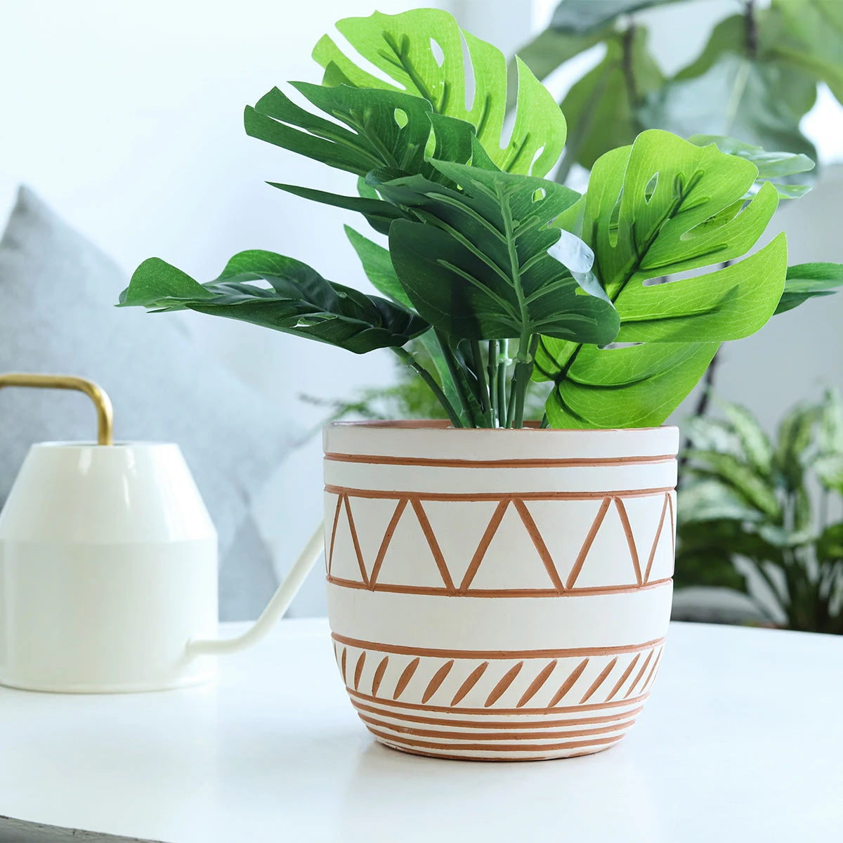 5.5 Inch White-Clay Color Geometric Pattern Pot - Image 4
