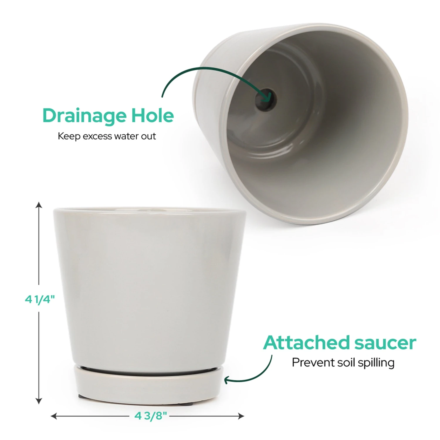 4 Inch Gray Minimalist Pot With Saucer - Image 2