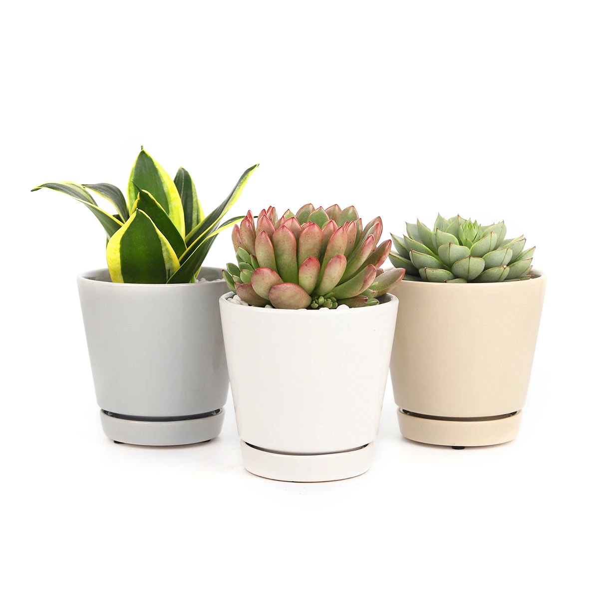Pack Of 3 Minimalist Ceramic Pots (White, Gray And Oatmeal)