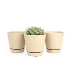 Pack Of 3 Oatmeal Minimalist Ceramic Pots