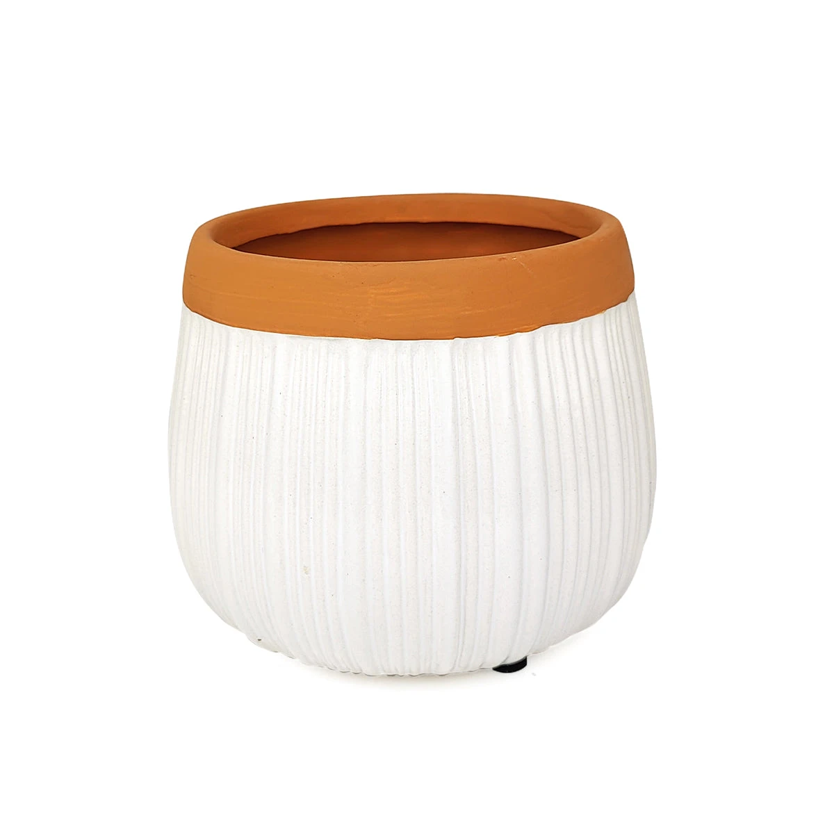 6 Inch White Glazed Striped Ceramic Planter With Terracotta Rim - Image 11