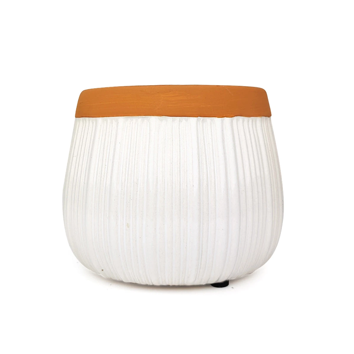 6 Inch White Glazed Striped Ceramic Planter With Terracotta Rim - Image 12
