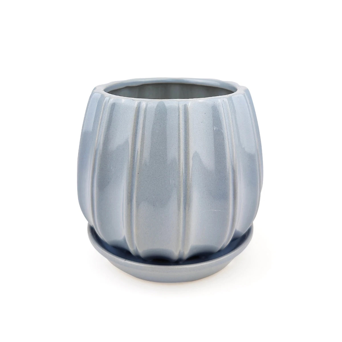 6 Inch Blue Glazed Ceramic Contour Planter - Image 3