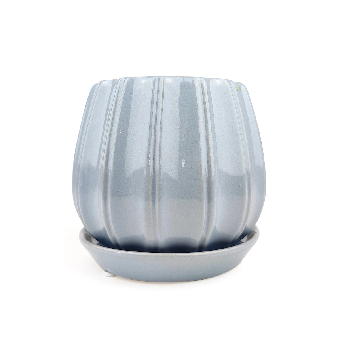6 Inch Blue Glazed Ceramic Contour Planter - Image 4