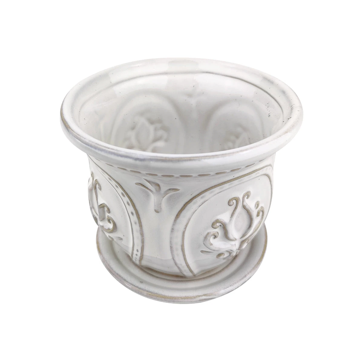 6 Inch White Classical Ornate Ceramic Planter - Image 8