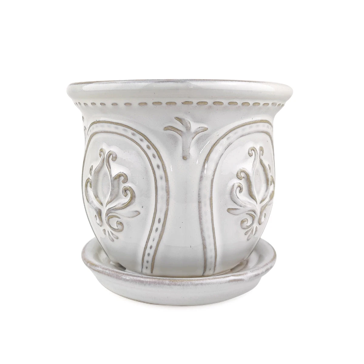 6 Inch White Classical Ornate Ceramic Planter - Image 9