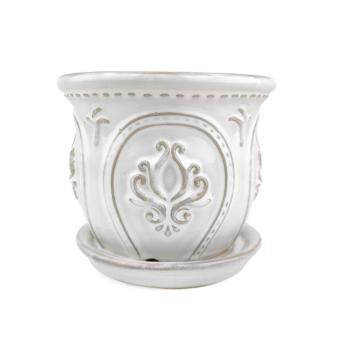 6 Inch White Classical Ornate Ceramic Planter - Image 10